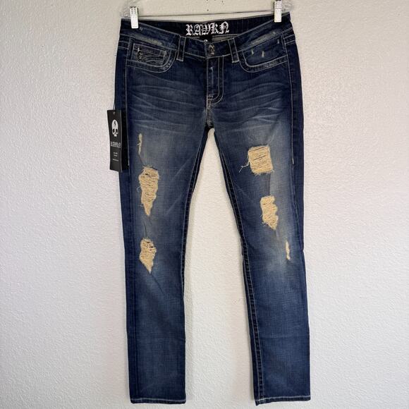Rawkn Y2K Jeans Womens 29 Skull Studded Low Rise Skater Key Closet Vintage NEW - Picture 2 of 14